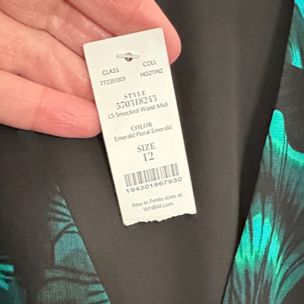 NWT WHBM White House Black Market Dress Emerald Green Floral Sheer Sleeve Sz 12 - Picture 5 of 13